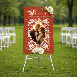 フォトサンセットレッドラストシック結婚のウェルカムサイン