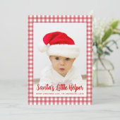フォトサンタズリトルヘルパー赤いギンガムクリスマス シーズンカード (スタンド正面)