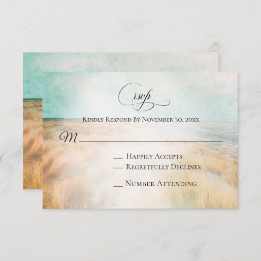 *~*フォトサンドデューンビーチグラスシーウェディングRSVP 出欠カード (正面/裏面)