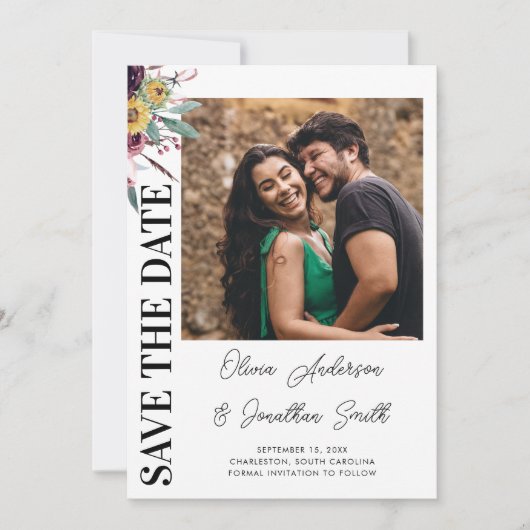 フォトサンフラワーズバラブルゴーニュ素朴秋の結婚式 セーブザデート (正面)