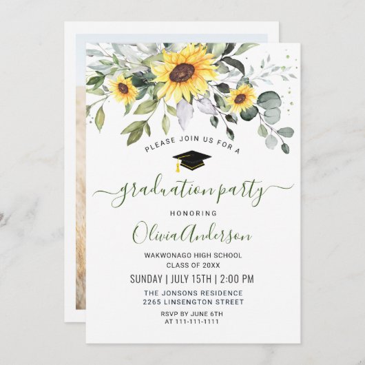 フォトサンフラワーズユーカリ卒業パーティー 招待状 (正面/裏面)