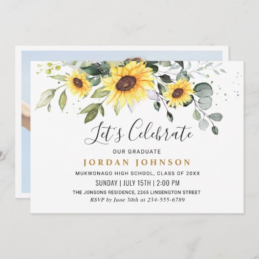 フォトサンフラワーズユーカリ卒業パーティー 招待状 (正面/裏面)