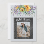 フォトサンフラワーラベンダー素朴ブライダルシャワー 招待状 (正面)