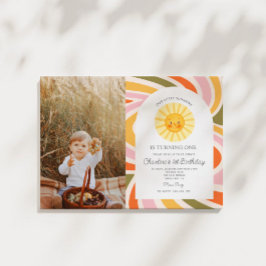 フォトサンレインボーレトロボホウェーブー1st誕生日 招待状