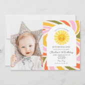 フォトサンレインボーレトロボホウェーブー1st誕生日 招待状 (正面)