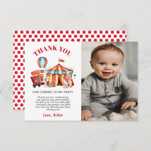 フォトサーカスカーニバル誕生日パーティー サンキューカード (正面/裏面)