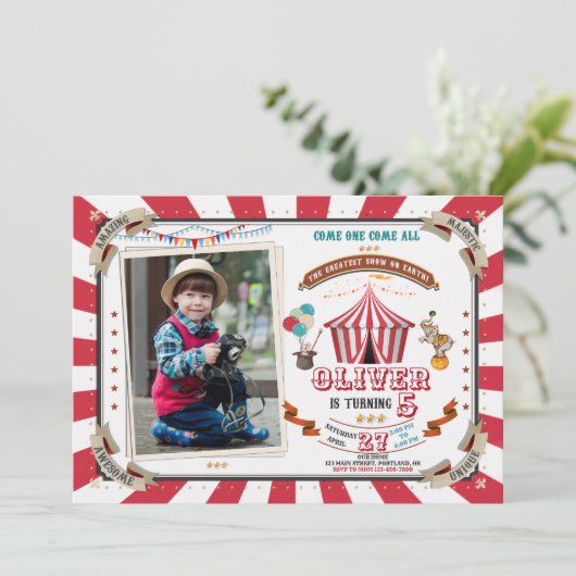 フォトサーカス誕生日の招待ヴィンテージカーニバル 招待状 (スタンド正面)