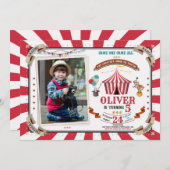 フォトサーカス誕生日の招待ヴィンテージフェスティバル 招待状 (正面/裏面)