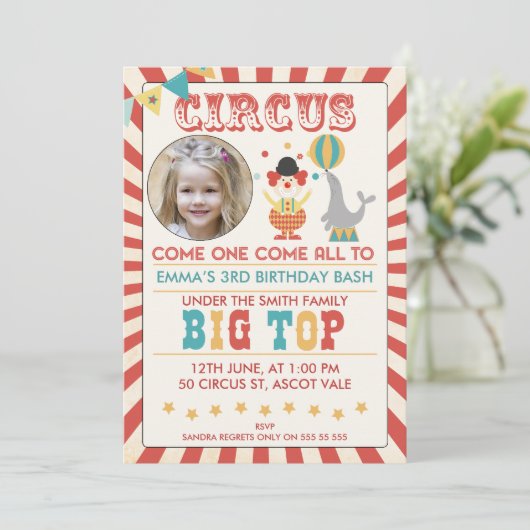 フォトサーカス誕生日パーティーの招待 招待状 (スタンド正面)