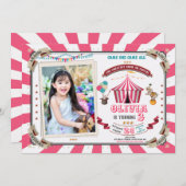 フォトサーカス誕生日招待 Vintage Carnival 招待状 (正面/裏面)