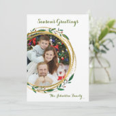 フォトサークル金ゴールドグリーン&レッドクリスマス カード (スタンド正面)