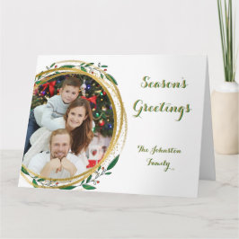 フォトサークル金ゴールドグリーン&レッドシーズンのご挨拶 カード