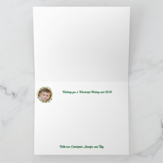 フォトサークル金ゴールドグリーン&レッドシーズンのご挨拶 カード (内部)