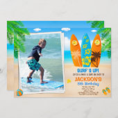 フォトサーフィン誕生日の招待サーフボード招待状 招待状 (正面/裏面)