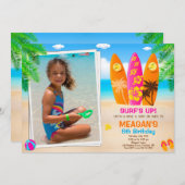 フォトサーフィン誕生日の招待Surfs upパーティー 招待状 (正面/裏面)