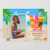 フォトサーフィン誕生日の招待Surfs upパーティー 招待状 (正面/裏面)