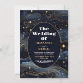 フォトシアニカルミッドナイトブルースターズムーン結婚ズ 招待状 (正面)