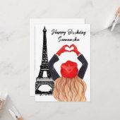 フォトシックエッフェルタワーガールハートパリ誕生日 カード (正面/裏面インサイチュ)