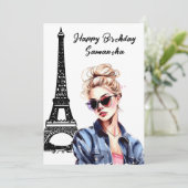 フォトシックエッフェルタワーシックガールパリ誕生日 カード (スタンド正面)