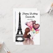 フォトシックエッフェルタワーハートバルーン誕生日 カード (正面/裏面インサイチュ)