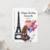 フォトシックエッフェルタワーハートバルーン誕生日 カード (正面/裏面インサイチュ)