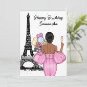 フォトシックエッフェルタワーピンクガールパリ誕生日 カード (スタンド正面)