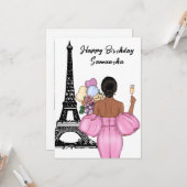 フォトシックエッフェルタワーピンクガールパリ誕生日 カード (正面/裏面インサイチュ)