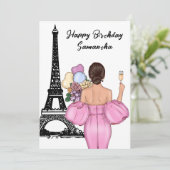 フォトシックエッフェルタワーピンクガールパリ誕生日 カード (スタンド正面)