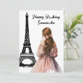 フォトシックエッフェルタワーボウガールパリ誕生日 カード (スタンド正面)