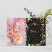 フォトシックboho明るい野生の花1st誕生日 招待状 (スタンド正面)