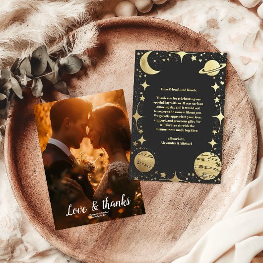 フォトシテラルブラック金ゴールド三日月結婚の月 サンキューカード