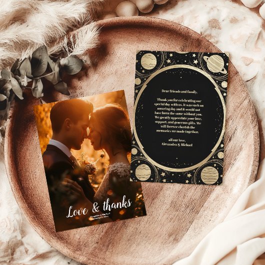 フォトシテラルブラック金ゴールド三日月結婚の月 サンキューカード