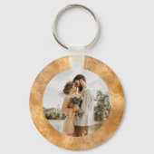 フォトシパーソナライズされたック白金ゴールド結婚ズミニマル キーホルダー (正面)