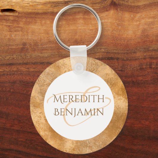 フォトシパーソナライズされたック白金ゴールド結婚ズミニマル キーホルダー (裏面)