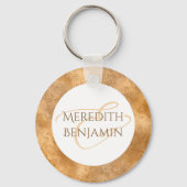 フォトシパーソナライズされたック白金ゴールド結婚ズミニマル キーホルダー (裏面)