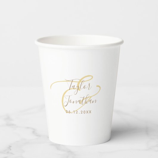 フォトシパーソナライズされたック白金ゴールド結婚ズミニマル 紙コップ (裏面)