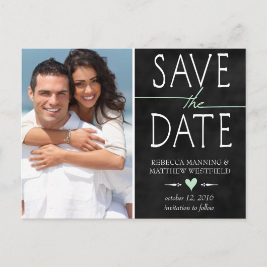 フォトシャルボードミントグリーン日付を保存 案内ポストカード (正面)