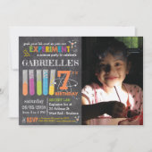 フォトシャルボード不機嫌科学パーティー誕生日 招待状 (正面)