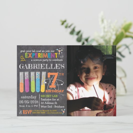 フォトシャルボード不機嫌科学パーティー誕生日 招待状 (スタンド正面)