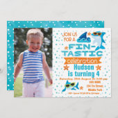 フォトシャークフィンタスティック誕生日招待状 招待状 (正面/裏面)
