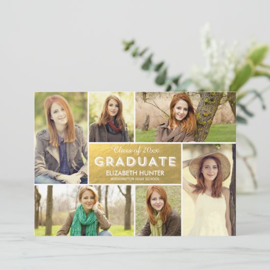 フォトショーケース卒業招待状-金ゴールド 招待状 (スタンド正面)