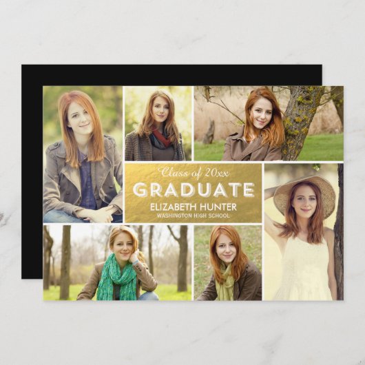 フォトショーケース卒業招待状-金ゴールド 招待状 (正面/裏面)