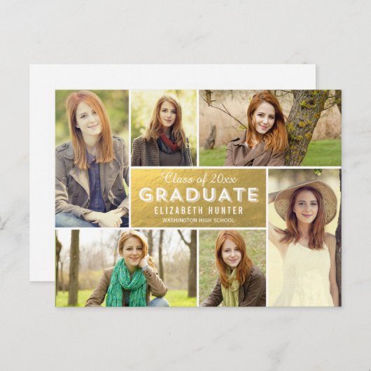 フォトショーケース卒業発表金ゴールド 案内ポストカード (正面/裏面)