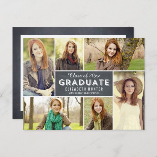 フォトショーケース卒業発表Chalkboard インビテーションポストカード (正面/裏面)