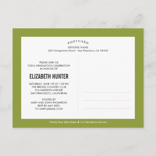 フォトショーケース編集可能カラー卒業はがき インビテーションポストカード (裏面)