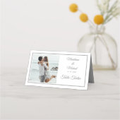 フォトシルバーエレガントなウェディングテーブル番号 プレイスカード (裏面)