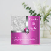 フォトシルバーエレガントピンクバルーン21歳の誕生日 招待状 (スタンド正面)