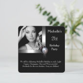 フォトシルバーエレガントブラックバルーン21歳の誕生日 招待状 (スタンド正面)