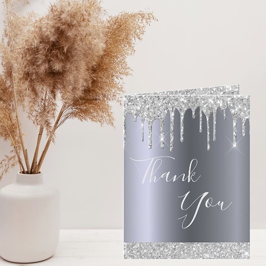 フォトシルバーグリッタードリップスバースデイトサンキュー サンキューカード