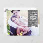 フォトシルバーグリッターハート日付はがきを保存 案内ポストカード (正面/裏面)